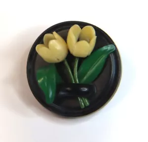 Marion Weeber RARE 1940's Celluloid Button 3D Tulips with Leaves, good condition - Picture 1 of 16