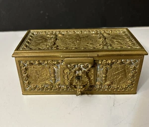 Antique Box Bronze Style Renaissance Pattern Putti Angel Flowers Made In Germany - Picture 1 of 8