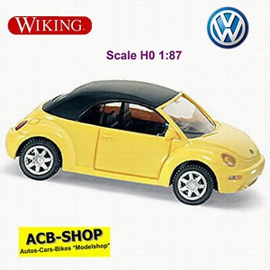VW New Beetle Tipo 9C Cabrio Chiuso Giallo Tettuccio Apribile Nero 1:87 Wiking - Foto 1 di 2