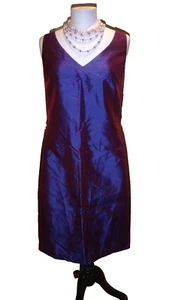 Vestido ceñido al cuerpo vintage años 90 agosto seda metálico púrpura 100 % seda tafetán Reino Unido 16👗 - Imagen 1 de 15
