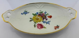 Plato para servir ovalado Gerold-Tettau multicolor floral y dorado. 11x6 pulgadas - Imagen 1 de 6