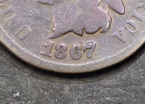 1867/67 Indian Head Cent Penny, Over-Date Mint Error See Pictures  - Picture 1 of 3