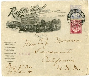 Malaya STRAITS SETTLEMENTS-SG#232,#227-RAFFLES HOTEL SINGAPORE-10/AU/1927-ILLUST - Picture 1 of 4
