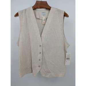 Stephanie K Linen Blend Vest & Pants Set Size 18 XL VTG NWT Beige Outfit Y2K 90s - Picture 1 of 10