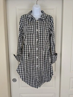 Cómoda Camisa Túnica EE. UU. Talla S Negra A Cuadros Abotonada EE. UU. Cuello Lagenlook Foto 1 de 4