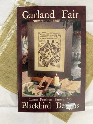 Blackbird Designs Cross Stitch Pattern #16 GARLAND FAIR and Fabric - Image 1 of 4
