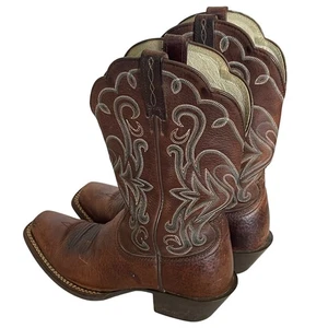 Ariat Women's 6B Brown Leather Cowboy Boots Western Embroidered Square Toe - Picture 1 of 13