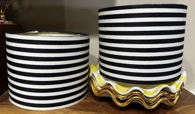 6 Inch Stripe Black And White Barrel Drum Clip on Chandelier Lampshade Set 2 - Image 1 of 4