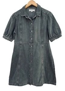 Jack Wills Denim Dress Faded Black Grey Mini Button Down Short Sleeve UK 14 - Picture 1 of 9