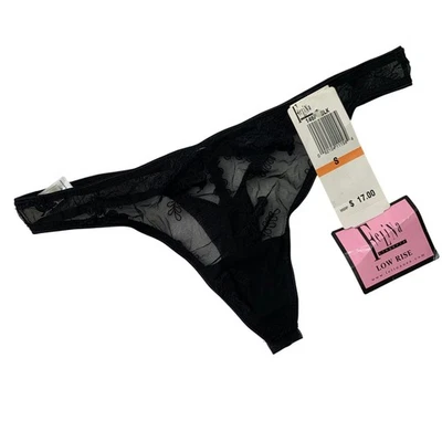 全新带标签 Felina 女式小号低腰黑色蕾丝透明丁字裤内裤 — 第 1/4 张图片