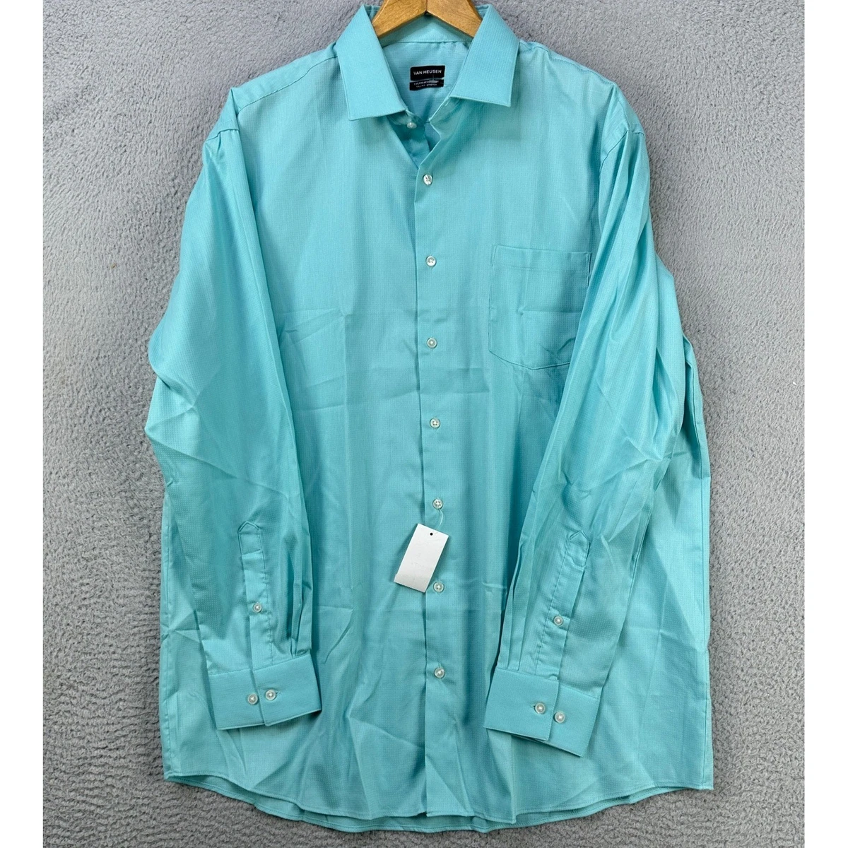 Van Heusen Men's Fitted Dress Shirt - Stretch Sateen, Wrinkle Resistant, Spread Collar - Blue Velvet, 15 Neck 34-35 Sleeve