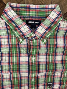 Nuevo sin etiquetas Lands End ajuste tradicional para hombre manga corta grande a cuadros verde rojo 137 - Imagen 1 de 8