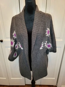 2000er grau & lila Aztekenmuster offene Strickjacke Forever 21 XL Retro Boho Western - Bild 1 von 8