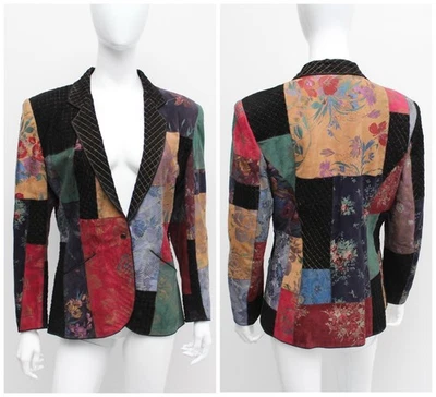 Chaqueta Blazer Floral Vintage Para Mujer ROBERTO CAVALLI Gamuza Cuero RARO Talla S Foto 1 de 4