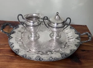 Vintage Silber über Kupfer großes Tablett, Zucker und Milchkännchen - Bild 1 von 24