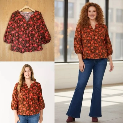 Top boho de pana de otoño floral con especias calabaza 0X Sonoma para mujer XL/1X USADO EN EXCELENTE ESTADO Foto 1 de 4