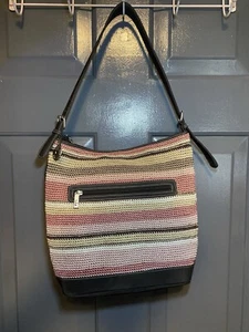 The Sak Crocheted Shoulder Handbag Striped Purse Pink & Brown - Picture 1 of 17