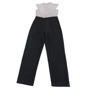 Hutch Jumpsuit Womens 6 Black White Open Back Crepe Mock Neck Colorblock - Picture 1 of 10