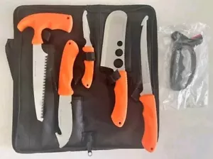 5 Piece Knife Set + FREE SHARPENER Field Dressing Butcher Kit Pig Goat Deer - Picture 1 of 2