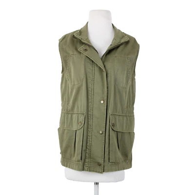 Current Elliott The Leisure Sz 2 Olive Green Pockets Collared 100% Cotton Vest - Изображение 1 из 4