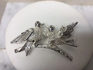 Vintage ALICE CAVINESS Sterling Silver 925 Filigree Love BIRDS Pin Brooch Rare - Picture 1 of 2