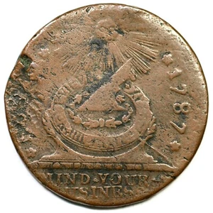 1787 15-K R-6 Pointed Rays Fugio Colonial Copper Coin - Picture 1 of 2