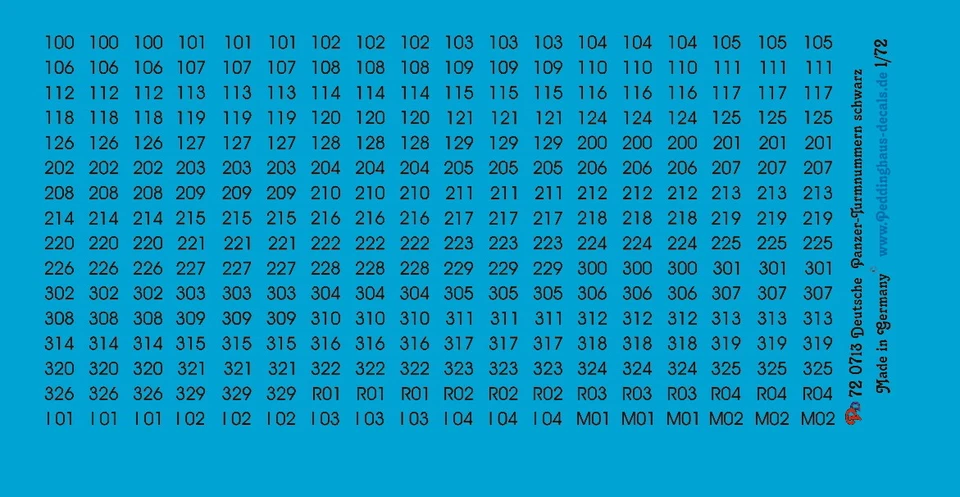 Peddinghstampa 1/72 0713 Numeri Torretta Nero - Immagine 1 di 1