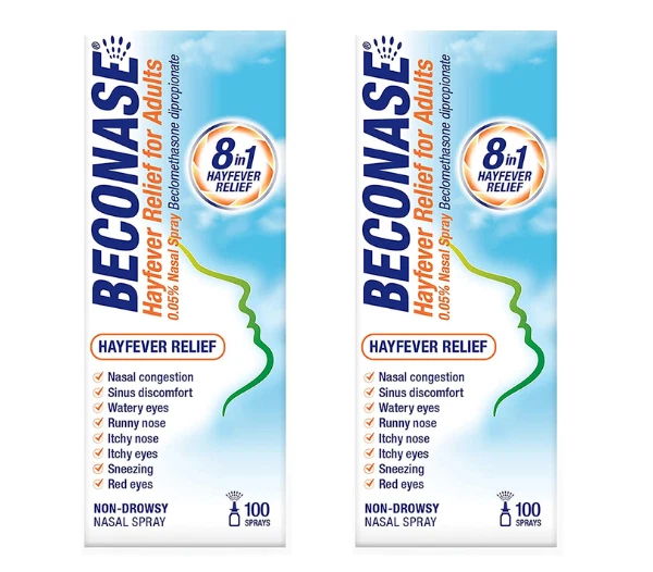 2x Beconase Hayfever Relief Nasal Spray -8 in 1 for Allergy 100 Sprays