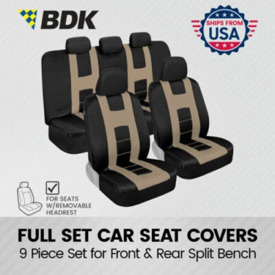 Juego completo de fundas de asiento de coche negro beige banco delantero y trasero para Chevy Foto 1 de 4