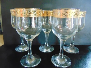 SALE 5 Culver Wine Glasses Gold rim approx. 6 1/2" high 7-8 oz. capacity - Picture 1 of 6