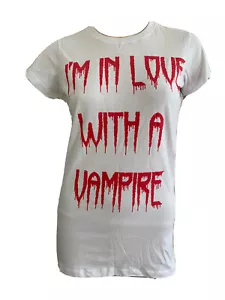 WHITE COTTON EMO GOTH VAMPIRE LOVE TWILIGHT TEE UK 14 EU 42 US 10 MEDIUM BNWT - Picture 1 of 6