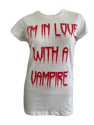 WHITE COTTON EMO GOTH VAMPIRE LOVE TWILIGHT TEE UK 14 EU 42 US 10 MEDIUM BNWT - Image 1 of 4