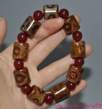 old Tibet natural Agate Carved dzi Buddha beads exorcism bracelet statue