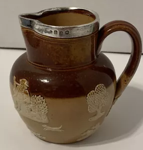 Antique Doulton Lambeth Stoneware Harvest Jug, Sterling Rim Henry Pope - 4” - Picture 1 of 10