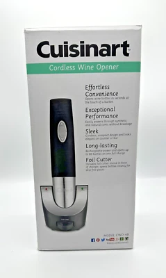 Cuisinart - Abridor de vino eléctrico inalámbrico negro y plateado nuevo en caja recargable Foto 1 de 4