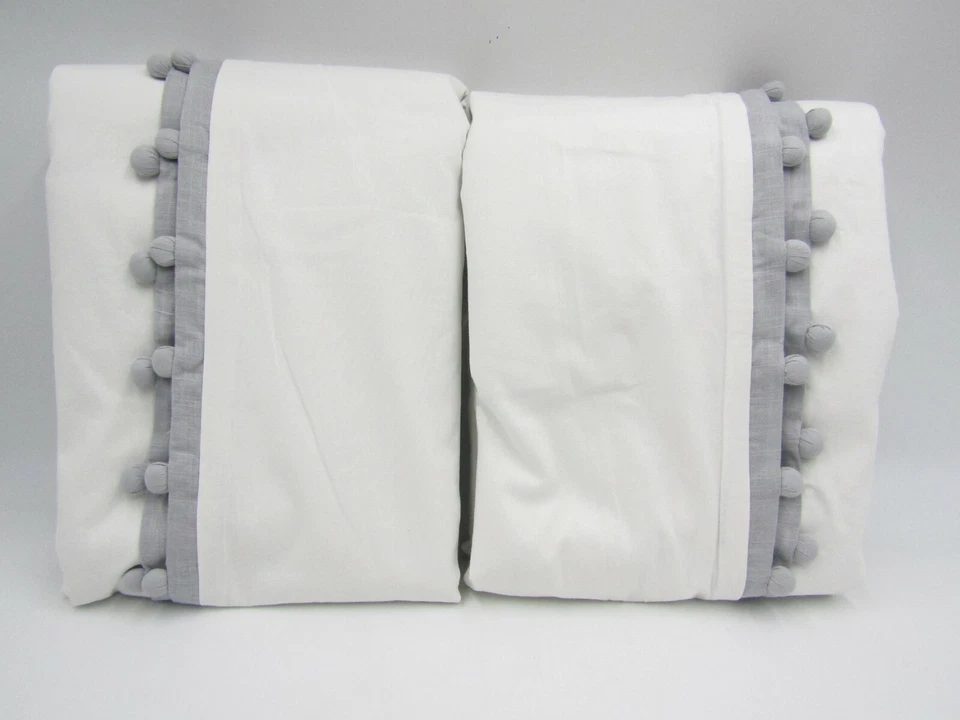 Pottery Barn Kids Cotton Fringe Gray Pom Drapes Curtains Panels Blackout 44x63