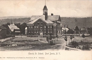 Antique Postcard Port Jervis NY View of Church St. School Undivided Unposted - Picture 1 of 2