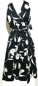 Chaps Womens Wrap Dress Size 4 Black & White Floral Summer Sleeveless Casual NWT - Picture 1 of 5