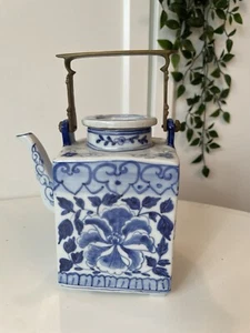 Chinoiserie tradicional china oriental vintage de cerámica azul blanca - Imagen 1 de 7