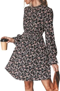 CUPSHE Women's Mock Neck Floral Mini Fall Dress Long Ruffle Sleeve size XS - Picture 1 of 9