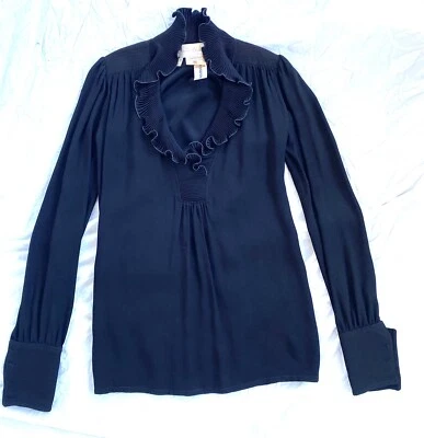 Zandra Rhodes Vintage 1970s Mini Tunic Dress Top With Pleated Collar - Image 1 of 4