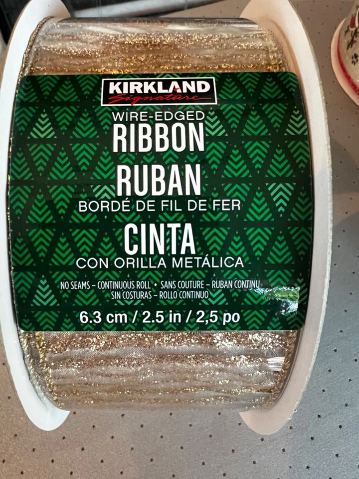 KIRKLAND WIRE EDGE RIBBON 2.5”x50 yd GOLD/SILVER METALLIC STYLE 25A18 NO SEAM