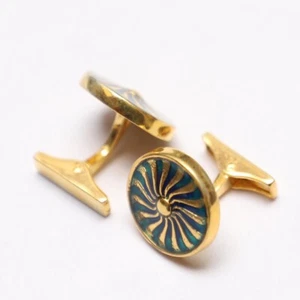 92.5 Sterling Silver Antique Vintage Round Green Enamel Wedding Gift Cufflinks - Picture 1 of 5