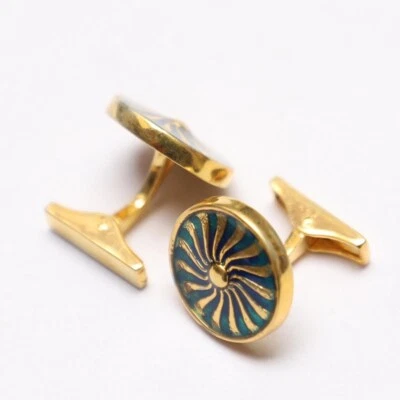 92.5 Sterling Silver Antique Vintage Round Green Enamel Wedding Gift Cufflinks - Image 1 of 4