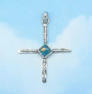 Handmade Blue Copper Turquoise Cross Pendant 925 Sterling Silver 161307v-h - Picture 1 of 3