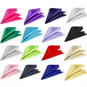 Plain Solid Color Pocket Square Premium Silk Classic Hanky Wedding Handkerchiefs - Picture 1 of 16