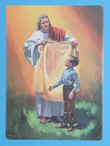 Impresión original 1966 a doble cara Jesús envuelve niño perdido en capa años 1950-60 - Imagen 1 de 2