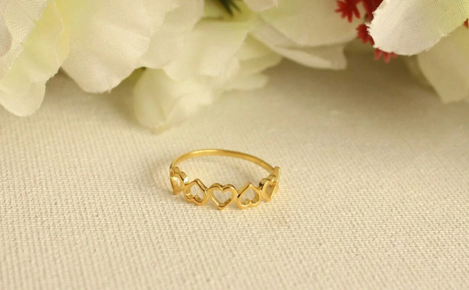 14k Solid Gold Heart Designer Eternity Ring Band Couples Ring Anniversary Ring. - Image 1 of 4