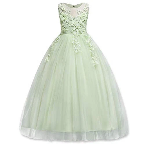 Niñas Bordado Desfile Fiesta Vestido Boda Verde Sin Mangas Disfraz 7-8 Foto 1 de 1