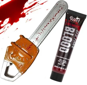Bloody Chainsaw & Fake Blood Halloween Costume Killer Fancy Dress Scary Prop - Picture 1 of 1